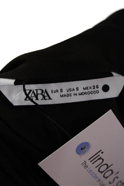 Zara Women Black Solid Long Sleeve Blouse Acetate Viscose Size S