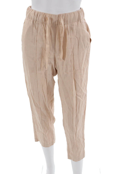 Babaton Womens Cropped Jogger Pants Beige Drawstring Linen Blend Size XS