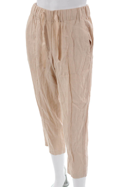 Babaton Womens Cropped Jogger Pants Beige Drawstring Linen Blend Size XS