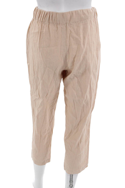 Babaton Womens Cropped Jogger Pants Beige Drawstring Linen Blend Size XS