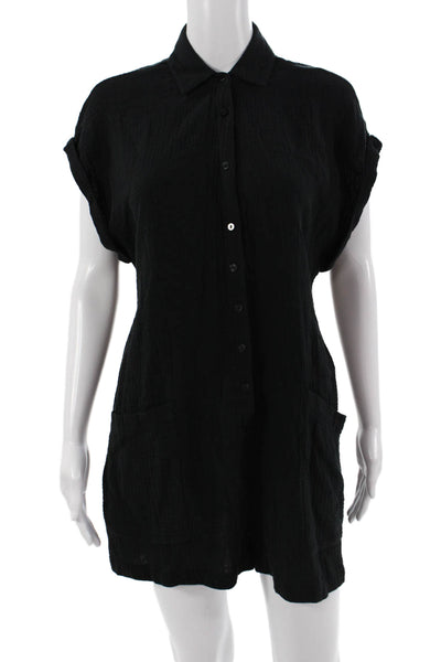 L Space Womens Shirt Dress Romper Black Collared Button Short Sleeve Size S