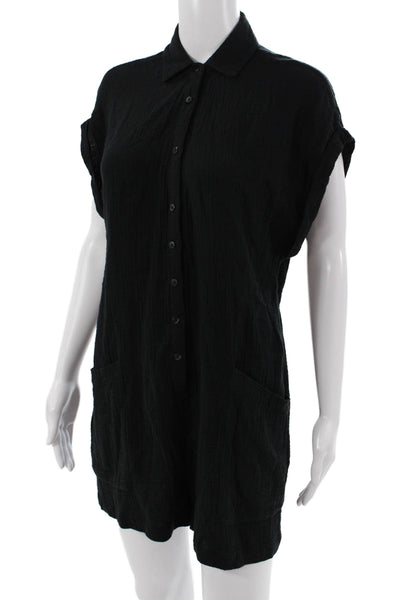 L Space Womens Shirt Dress Romper Black Collared Button Short Sleeve Size S