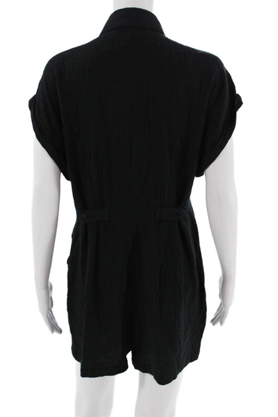 L Space Womens Shirt Dress Romper Black Collared Button Short Sleeve Size S