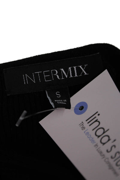 Intermix Women Cropped V-Neck Black Long Sleeve Top Buckle Size S