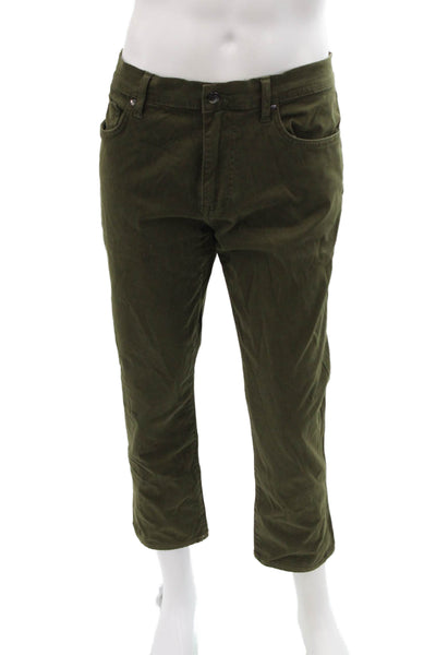 Joes Mens Cropped Ankle Pants Army Green Solid Cotton Blend Button Size 36