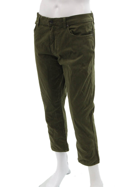 Joes Mens Cropped Ankle Pants Army Green Solid Cotton Blend Button Size 36