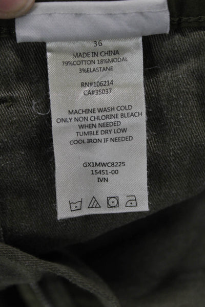 Joes Mens Cropped Ankle Pants Army Green Solid Cotton Blend Button Size 36