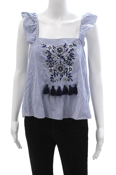 Trf Collection Zara Womens Bohemian Striped Square Neck Tank Blue Size M