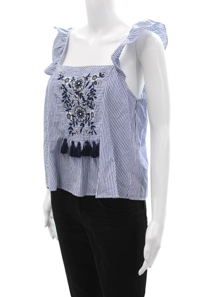Trf Collection Zara Womens Bohemian Striped Square Neck Tank Blue Size M