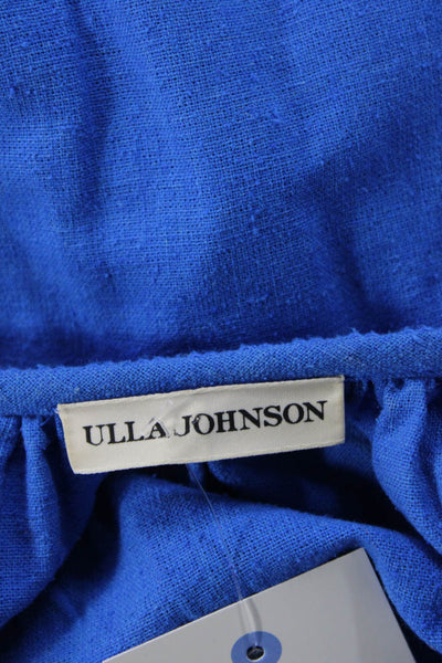 Ulla Johnson Womens Tunic Blouse Blue Silk Long Sleeve Tie Round Neck Size 2