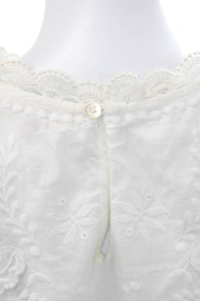 Vanessa Bruno Women Tunic Blouse White Cotton Floral Short Sleeve Size 36