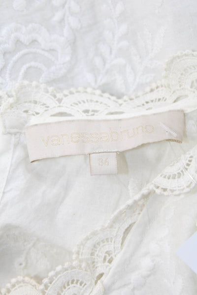 Vanessa Bruno Women Tunic Blouse White Cotton Floral Short Sleeve Size 36