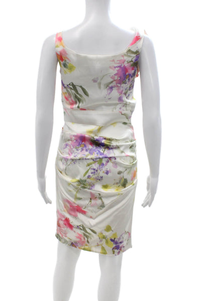 Rolando Santana Women White Bodycon Sheath Dress Sleeveless Zip Floral Size M