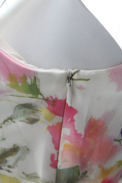 Rolando Santana Women White Bodycon Sheath Dress Sleeveless Zip Floral Size M