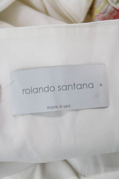 Rolando Santana Women White Bodycon Sheath Dress Sleeveless Zip Floral Size M