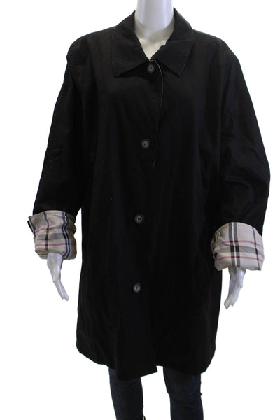 Brylane Womens Plus Rain Coat Black Button Collared Long Sleeve Size 26W