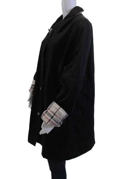 Brylane Womens Plus Rain Coat Black Button Collared Long Sleeve Size 26W