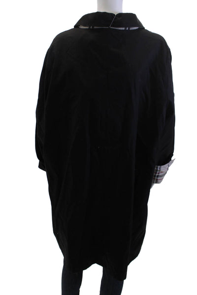 Brylane Womens Plus Rain Coat Black Button Collared Long Sleeve Size 26W