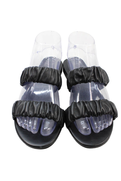 Jenni Kayne Womens Leather Ruched Slip On Flats Shoes Black Size 6