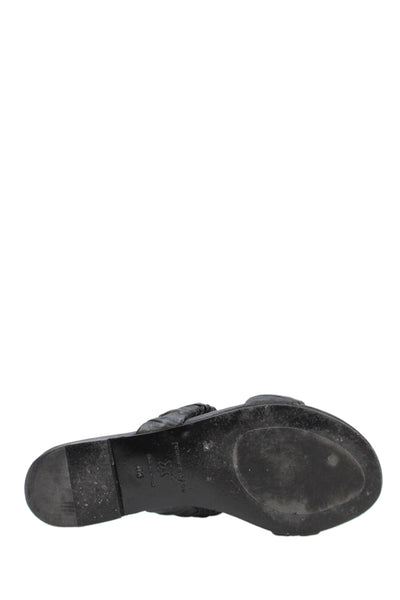 Jenni Kayne Womens Leather Ruched Slip On Flats Shoes Black Size 6