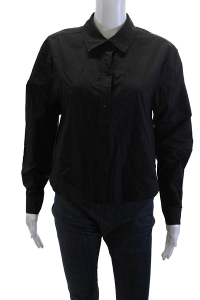 Sundays Women Black Cotton Collared Button-Up Long Sleeve Top Size S
