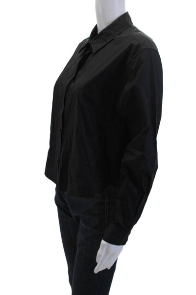 Sundays Women Black Cotton Collared Button-Up Long Sleeve Top Size S