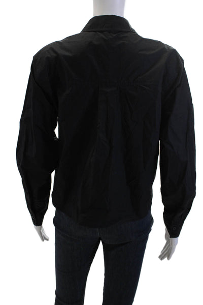 Sundays Women Black Cotton Collared Button-Up Long Sleeve Top Size S