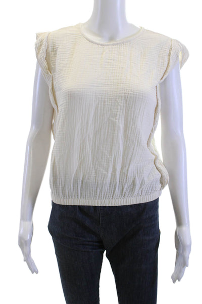 Sundays Womens Basic Sleeveless Crew Neck Cotton Blouse Beige Bohemian Size S