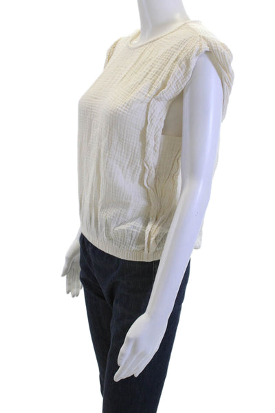 Sundays Womens Basic Sleeveless Crew Neck Cotton Blouse Beige Bohemian Size S