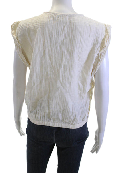 Sundays Womens Basic Sleeveless Crew Neck Cotton Blouse Beige Bohemian Size S