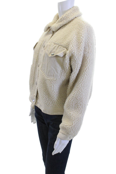 Zara Womens Bomber Jacket Beige Polyester Collared Long Sleeve Size M