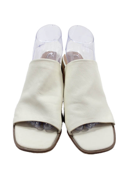 Joie Womens Open Toe Block Heels Mules Shoes White Size 8.5M