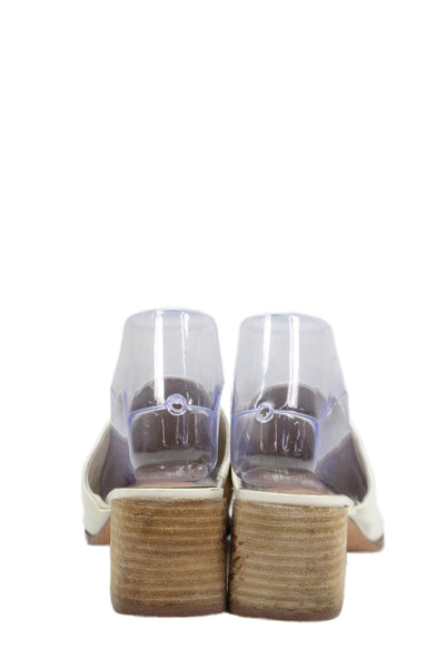 Joie Womens Open Toe Block Heels Mules Shoes White Size 8.5M