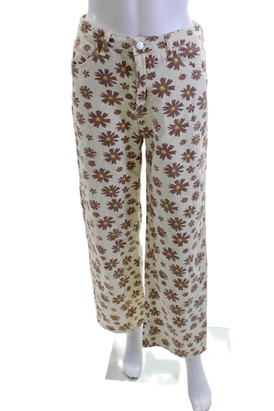 Bailey Rose Womens Beige Floral Cotton Pants Button 28in Inseam Size M