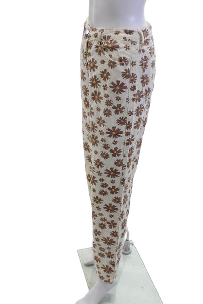 Bailey Rose Womens Beige Floral Cotton Pants Button 28in Inseam Size M