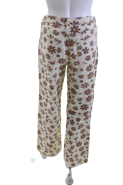 Bailey Rose Womens Beige Floral Cotton Pants Button 28in Inseam Size M