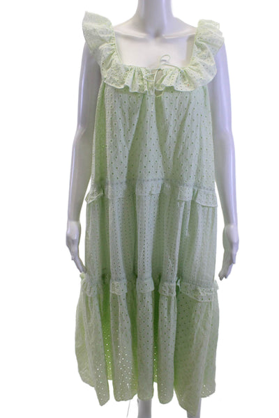 Zara Women Green Polka Dot Trapeze Sundress Square Neck Midi Size XS