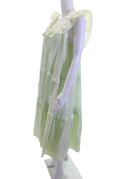 Zara Women Green Polka Dot Trapeze Sundress Square Neck Midi Size XS