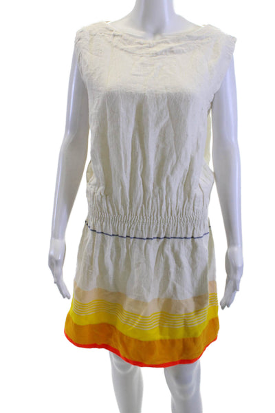 Lem Lem Women White Striped Sleeveless Shift Dress Beach Size S