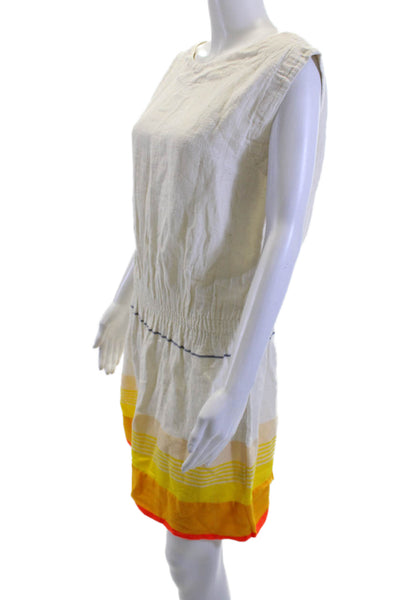 Lem Lem Women White Striped Sleeveless Shift Dress Beach Size S