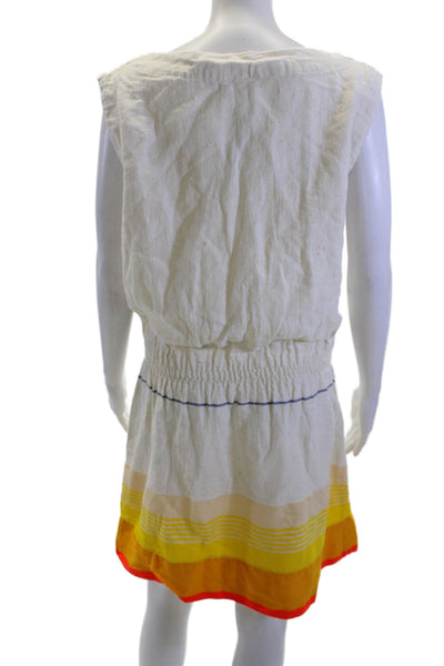 Lem Lem Women White Striped Sleeveless Shift Dress Beach Size S