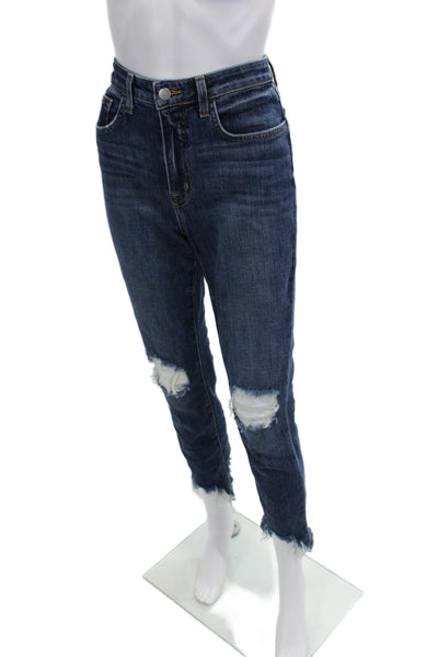 L'Agence Women Ankle Cropped Jeans Dark Blue Mid Rise Button Size 27