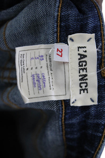 L'Agence Women Ankle Cropped Jeans Dark Blue Mid Rise Button Size 27