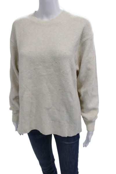 Uniqlo Womens Beige Crew Neck Pullover Sweater Long Sleeve Wool Blend Size M
