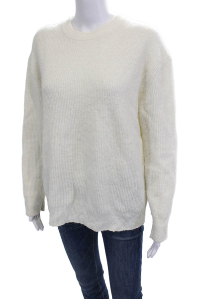 MNG Unisex White Crew Neck Pullover Sweater Long Sleeve Wool Blend Size S