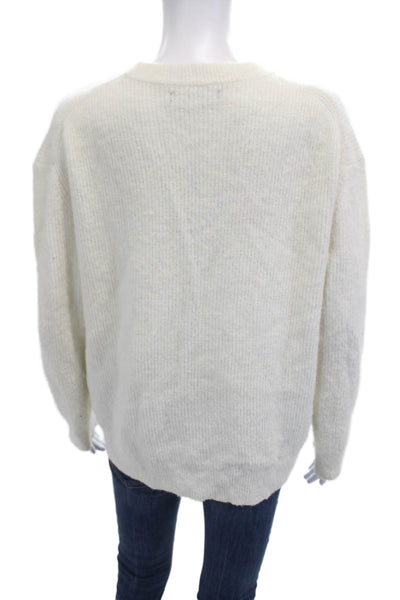 MNG Unisex White Crew Neck Pullover Sweater Long Sleeve Wool Blend Size S