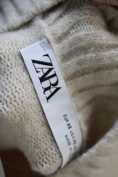 Zara Womens Pullover Sweater Beige Crew Neck Long Sleeve Size XS