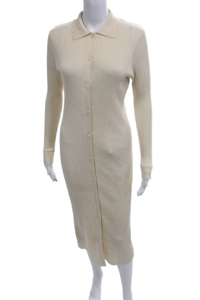 MNG Womens Shirt Dress Beige Collared Long Sleeve Knee Length Size S