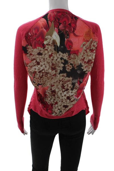 Ted Baker London Womens Red Floral V-Neck Cardigan Long Sleeve Viscose Size 1