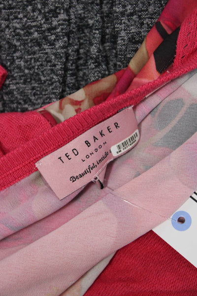 Ted Baker London Womens Red Floral V-Neck Cardigan Long Sleeve Viscose Size 1